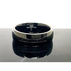 Men's Wedding Band Black Gemstones Stainless Steel 8mm Wide Ring Size 11.75